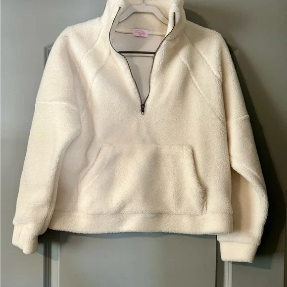 Pink Lily Cream Fleece Women’s Half Zip Top - Picture 3 of 5